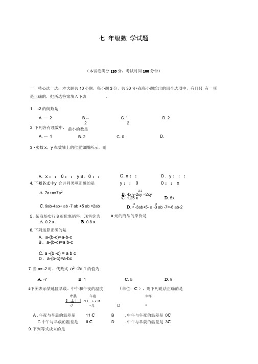 2015年江苏徐州铜山区七年级上数学期中试卷及答案