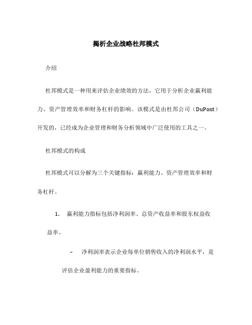 揭析企业战略杜邦模式