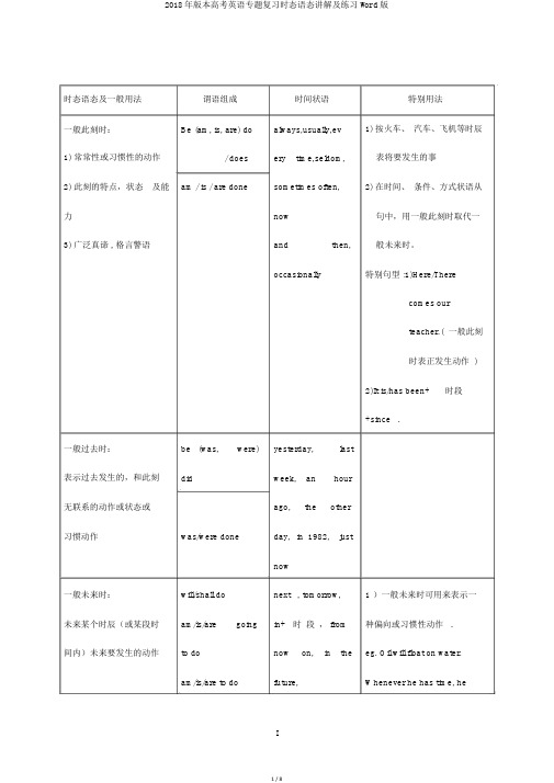 2018年版本高考英语专题复习时态语态讲解及练习Word版