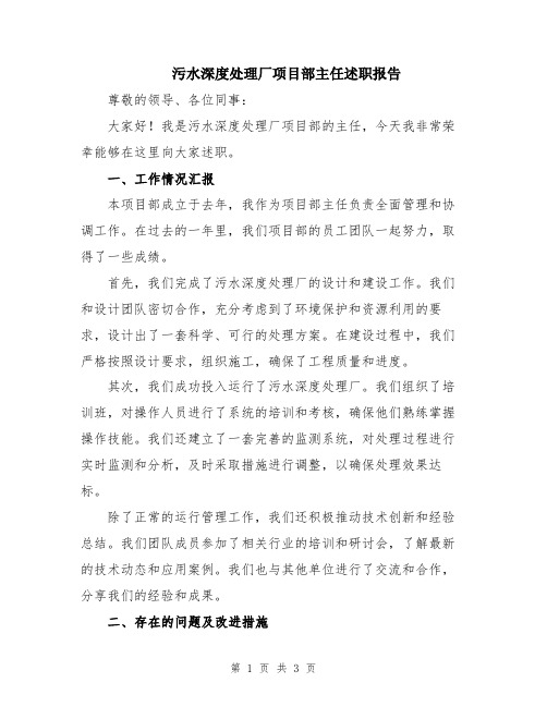 污水深度处理厂项目部主任述职报告