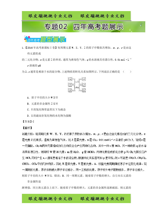 高考题型揭秘之理综化学 题型04 物质结构 元素周期律 专题02 四年高考题展示 