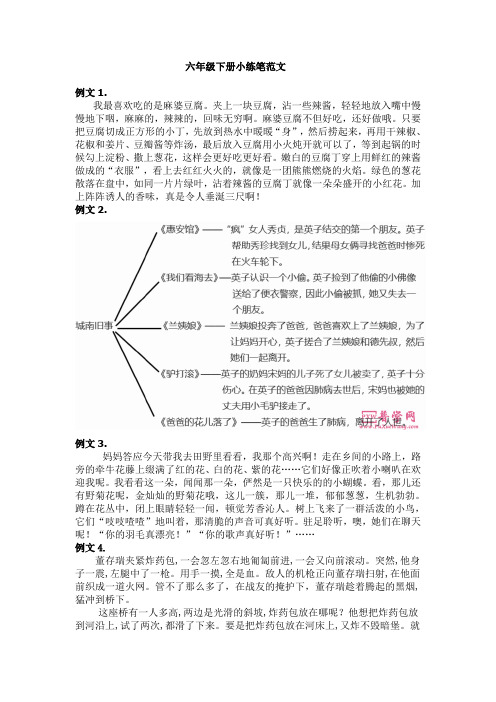 六年级下册小练笔范文