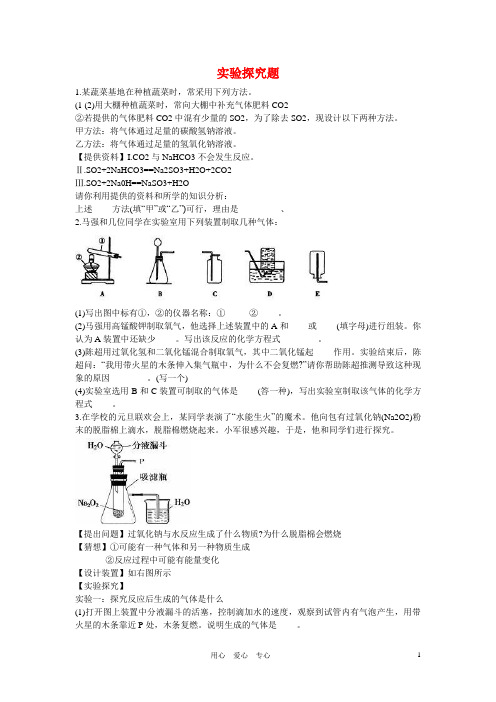 九年级化学下册 实验探究题集锦50题 沪教版