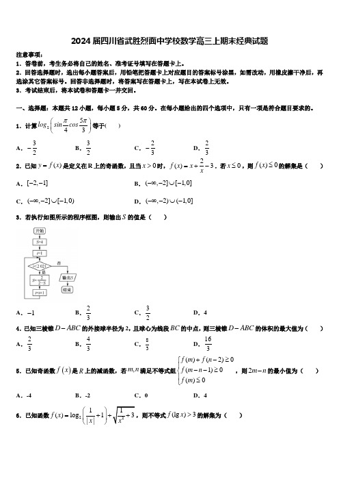 2024届四川省武胜烈面中学校数学高三上期末经典试题含解析