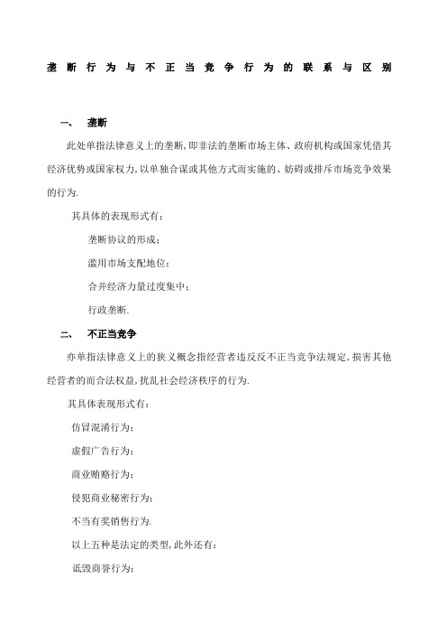 垄断行为与不正当竞争行为的联系与区别