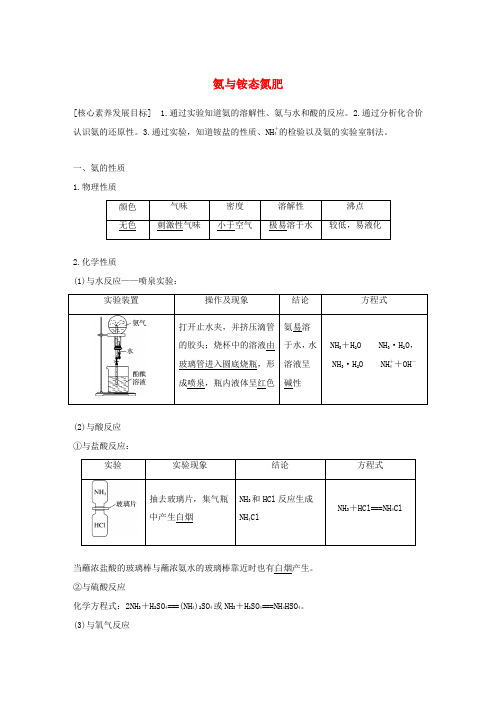 高中化学 第3章 自然界中的元素 第2节 第2课时 氨与铵态氮肥学案 鲁科版必修1-鲁科版高中必修1