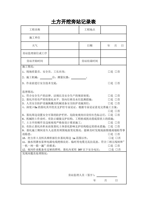 土方开挖旁站记录表