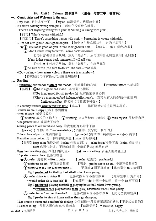 9A Unit 2 Colours知识清单