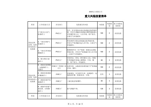 公司重大风险清单