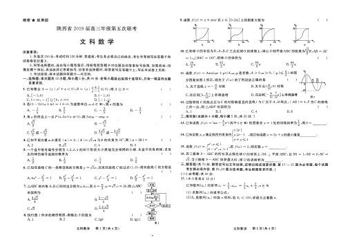 陕西省2019届高三年级第五次联考数学(文)试卷(PDF版)