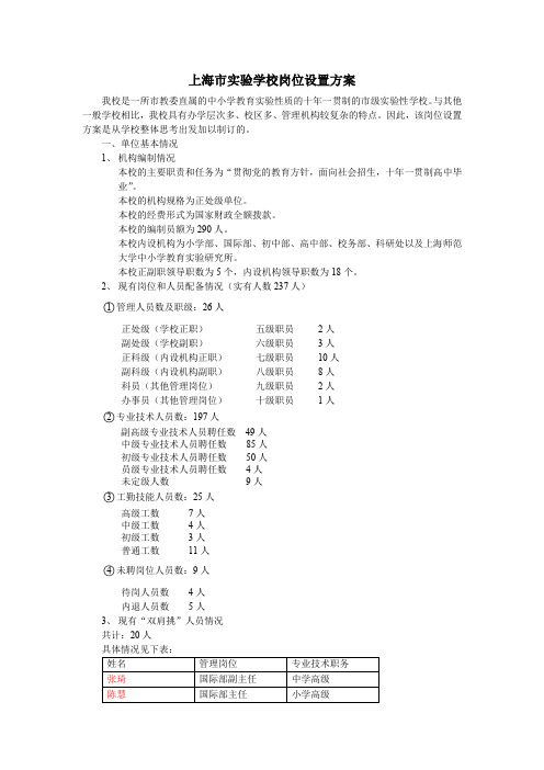 上海学校岗位设置方案