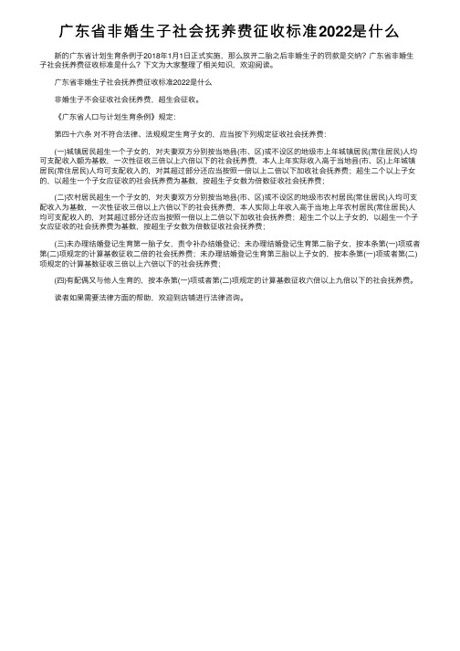 广东省非婚生子社会抚养费征收标准2022是什么