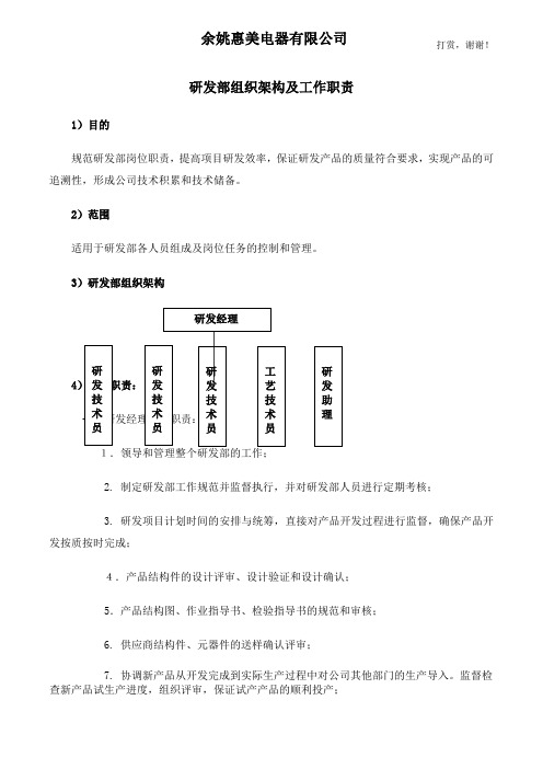 研发部组织架构及岗位职责