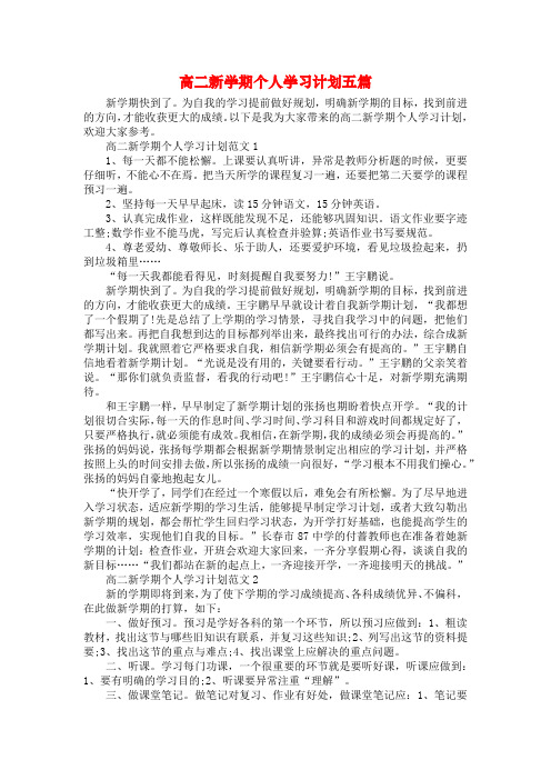 高二新学期个人学习计划五篇