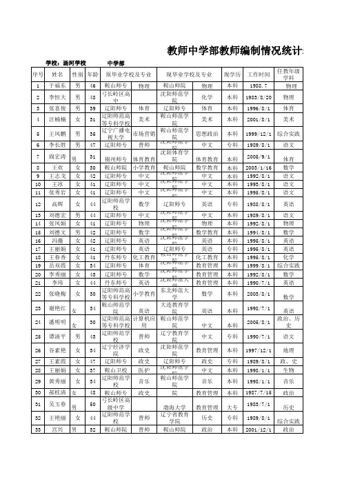 教师中学部教师编制情况统计表20119