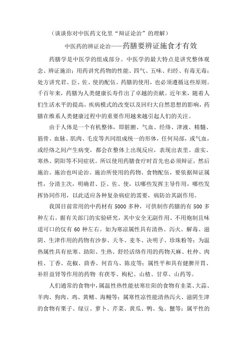 谈谈你对中医药文化里辨证论治