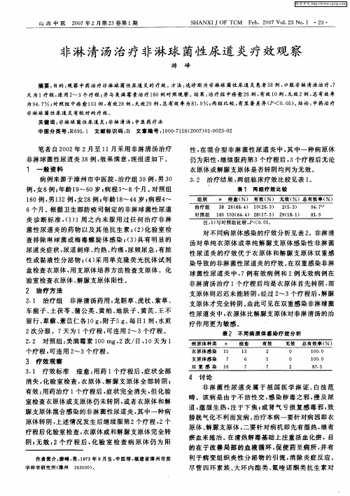 非淋清汤治疗非淋球菌性尿道炎疗效观察