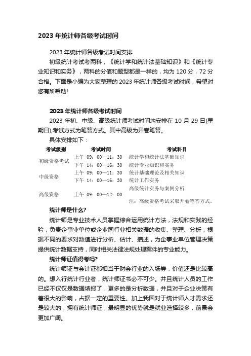 2023年统计师各级考试时间