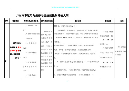 汽车运用与维修专业技能操作考核大纲