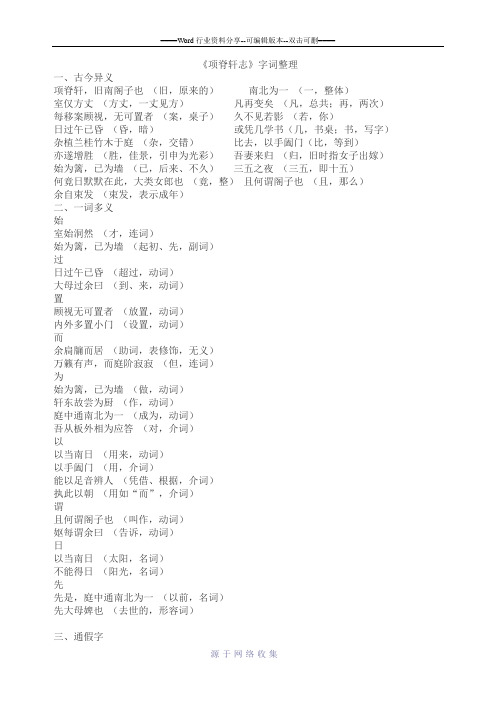 《项脊轩志》字词整理