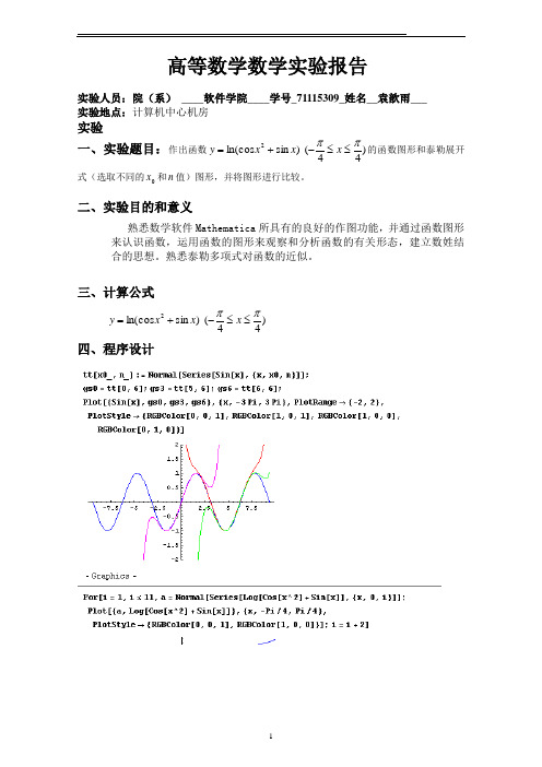 高等数学数学实验报告(作业模板)