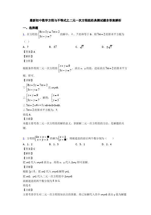 最新初中数学方程与不等式之二元一次方程组经典测试题含答案解析