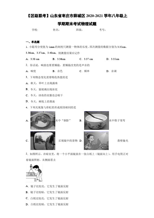 【区级联考】山东省枣庄市薛城区2020-2021学年八年级上学期期末考试物理试题