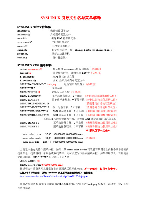 SYSLINUX引导文件名与菜单解释