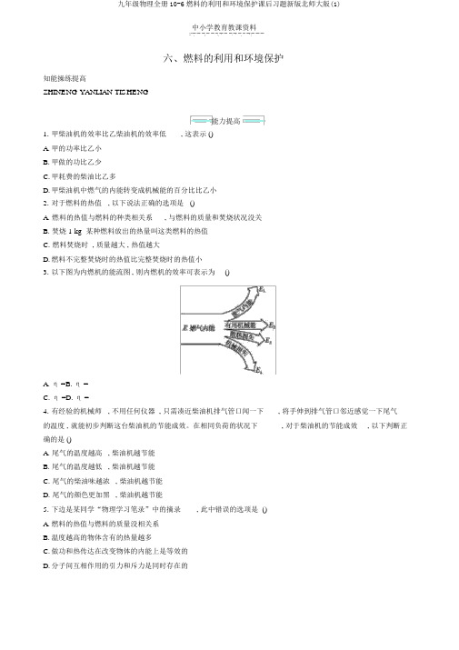 九年级物理全册10-6燃料的利用和环境保护课后习题新版北师大版(1)