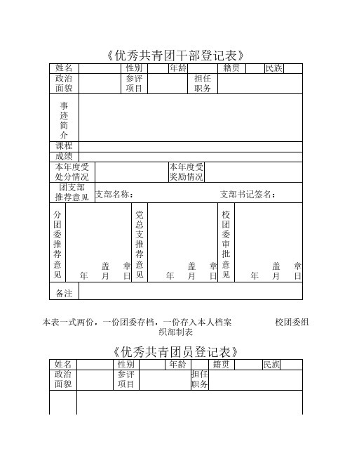 优秀共青团干部、团员登记表