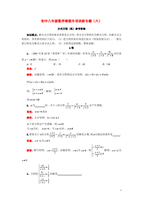 八年级数学寒假专项训练专题(六) 新人教版