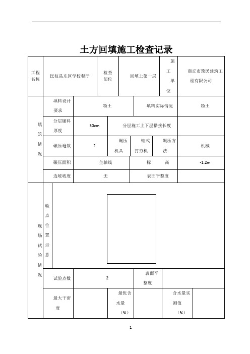 土方回填施工检查记录