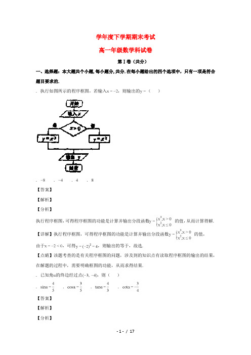 辽宁省实验中学、大连八中、大连二十四中、鞍山一中、东北育才学校2017_2018学年高一数学下学期期末考试试