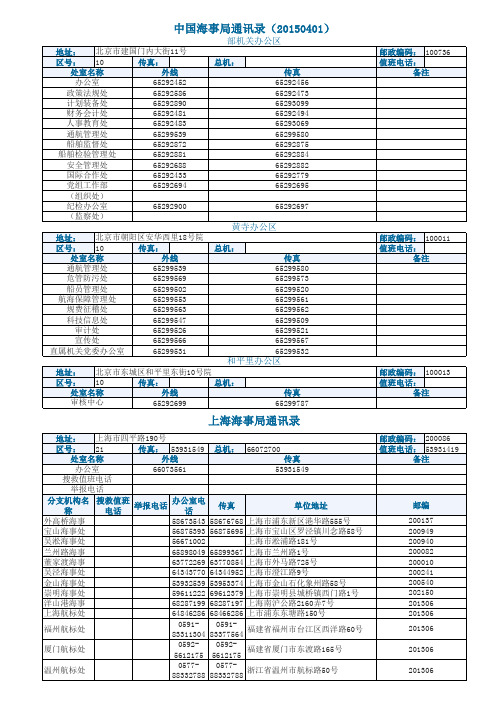 中国海事局通讯录(20150401)