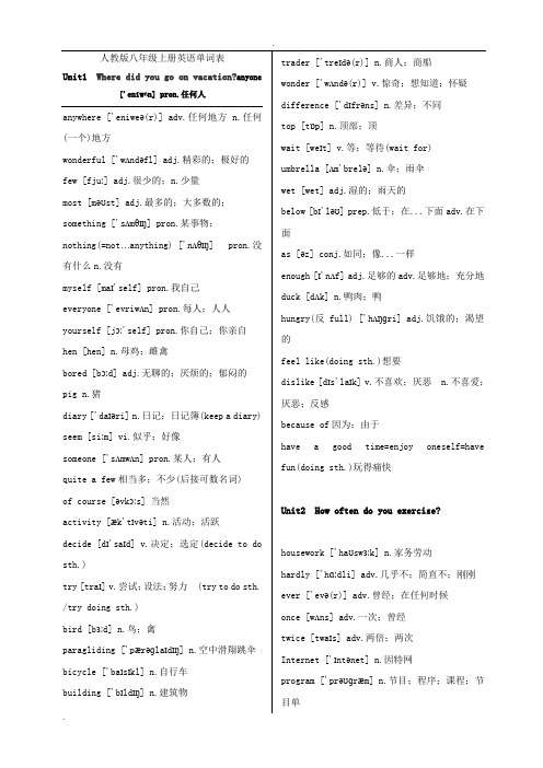 人教版八年级上册英语单词表(带音标及词性)