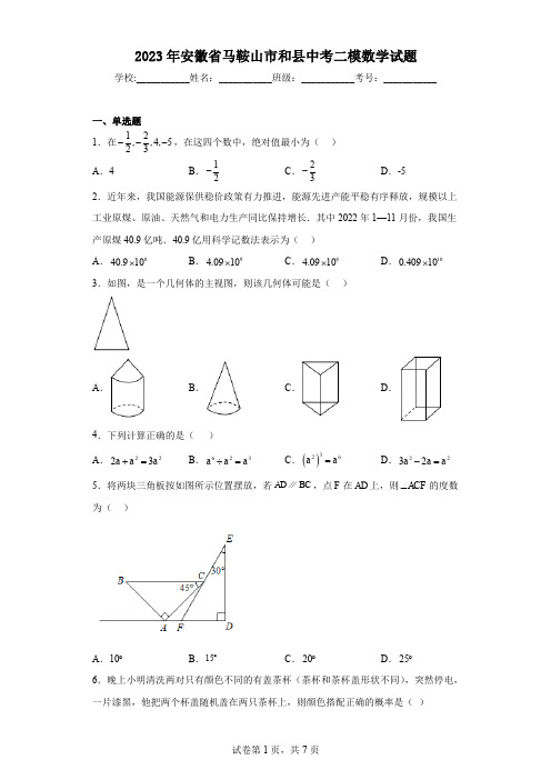 2023年安徽省马鞍山市和县中考二模数学试题