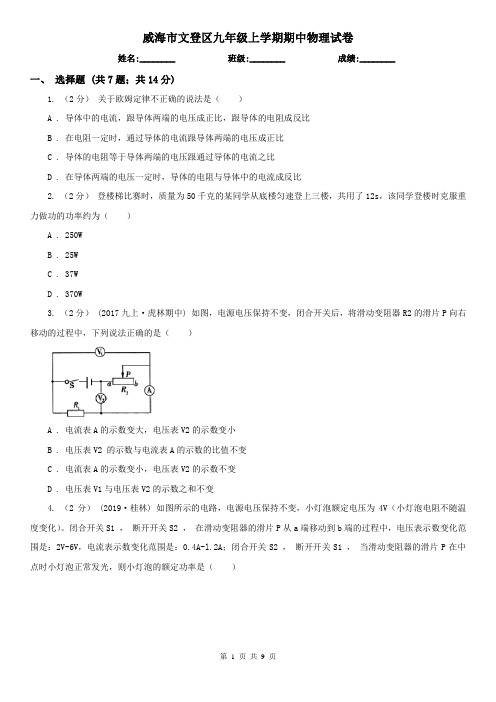 威海市文登区九年级上学期期中物理试卷