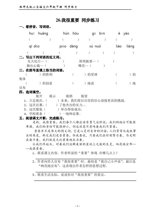 西师大版小学语文六年级下册 26.我很重要(同步练习)