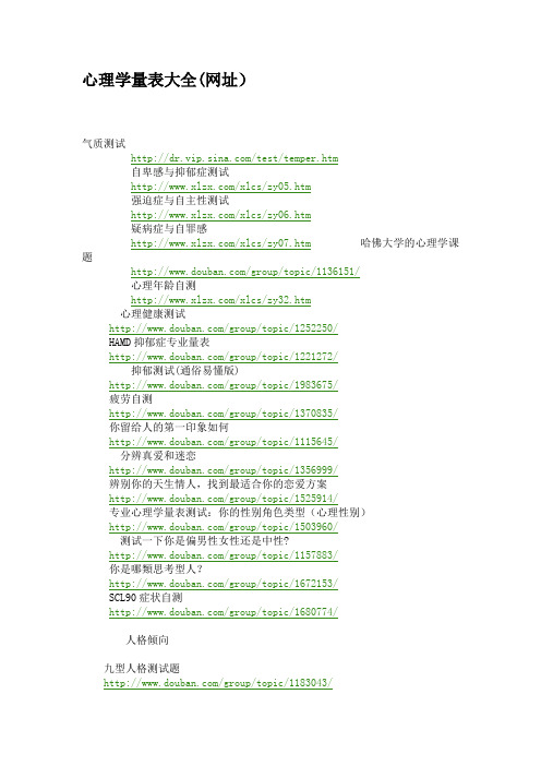 心理学量表大全(网址)