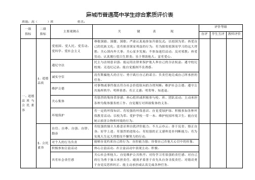 麻城市普通高中学生综合素质评价表