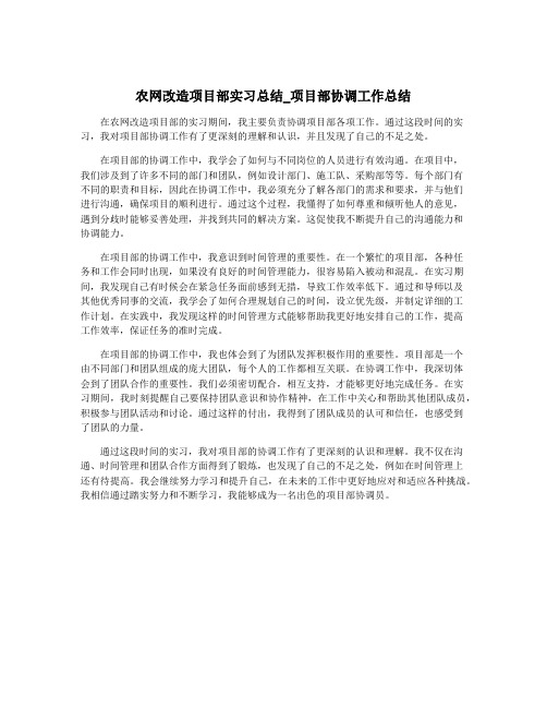 农网改造项目部实习总结_项目部协调工作总结