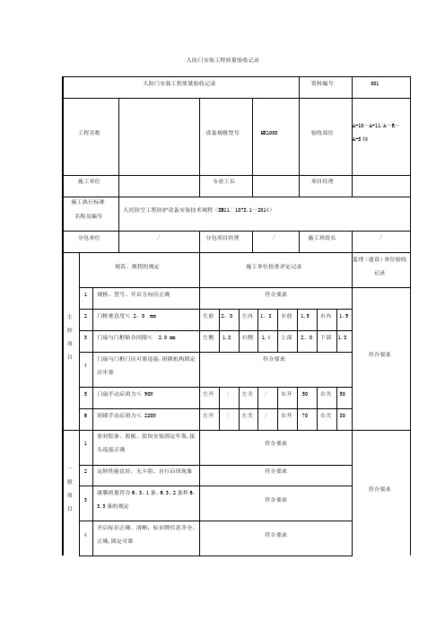 人防门安装工程质量验收记录【范本模板】