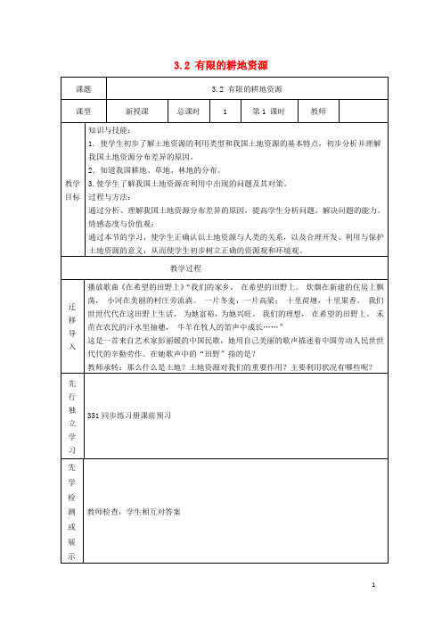 八年级地理上册 3.2 有限的耕地资源教案 晋教版(1)