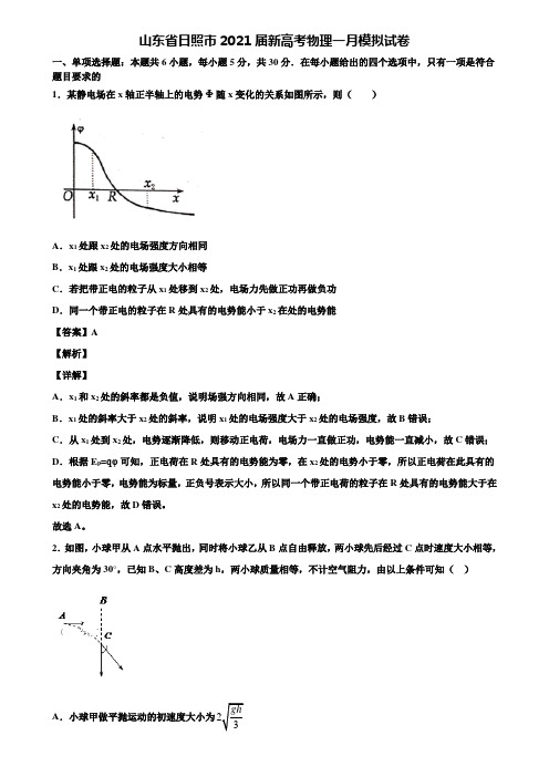 山东省日照市2021届新高考物理一月模拟试卷含解析