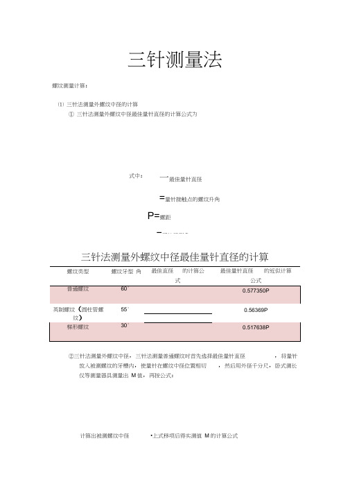 三针测量法计算公式