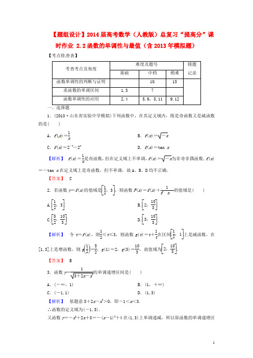 高考数学总复习 2.2函数的单调性与最值提高分课时作业