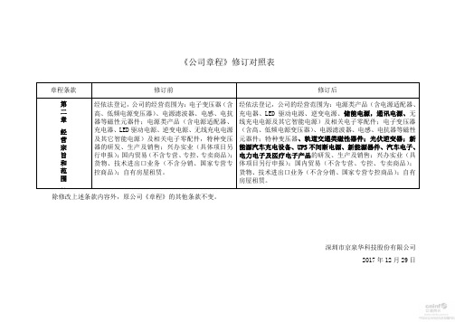 公司章程修订对照表