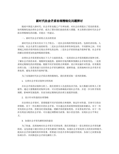 新时代社会矛盾治理精细化问题探讨