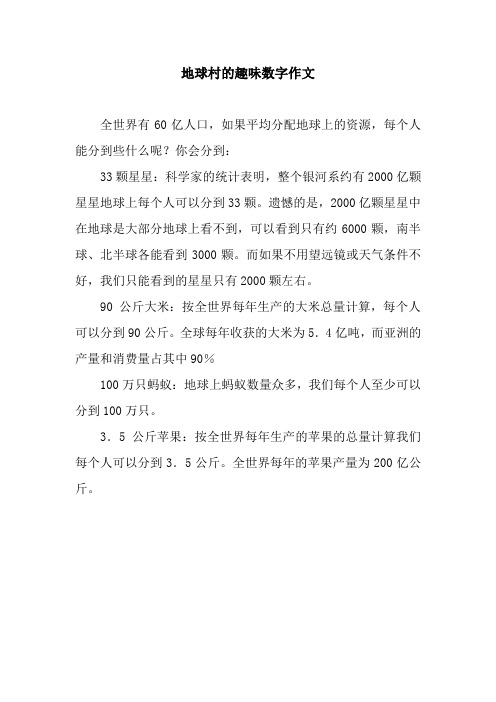 地球村的趣味数字作文