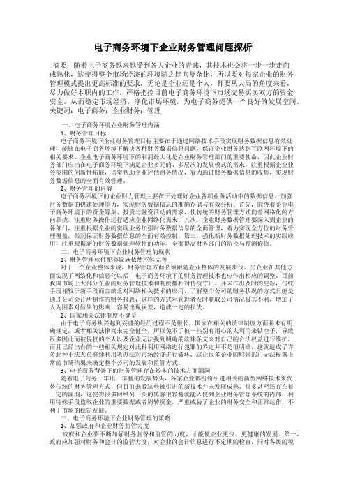电子商务环境下企业财务管理问题探析
